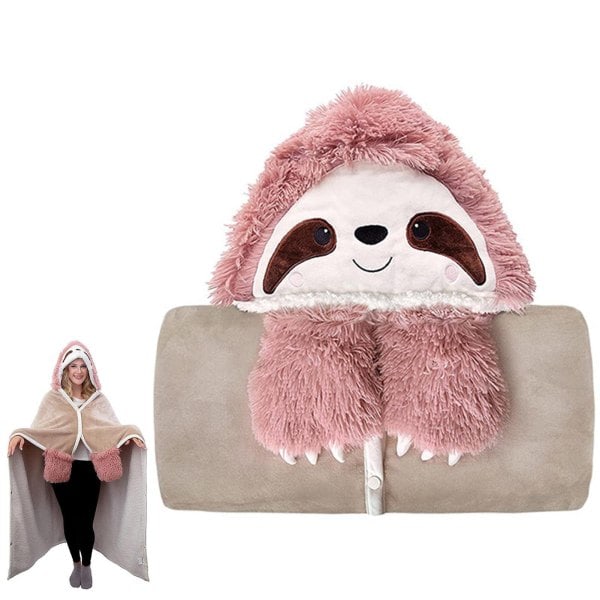 Bærbar dovendyr hettepledd for kvinner, mykt flanellpledd med hette for voksne, koselig fluffy TV-pledd, oversized dyrehettegenser