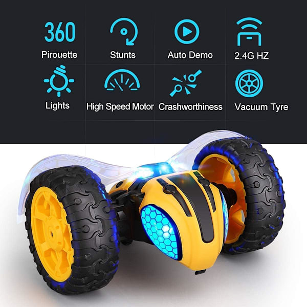 Fjärrstyrda bilar leksaker, stuntbil med sidoflippar 360° roterande och laddningsbart batteri, julklappar födelsedagspresenter