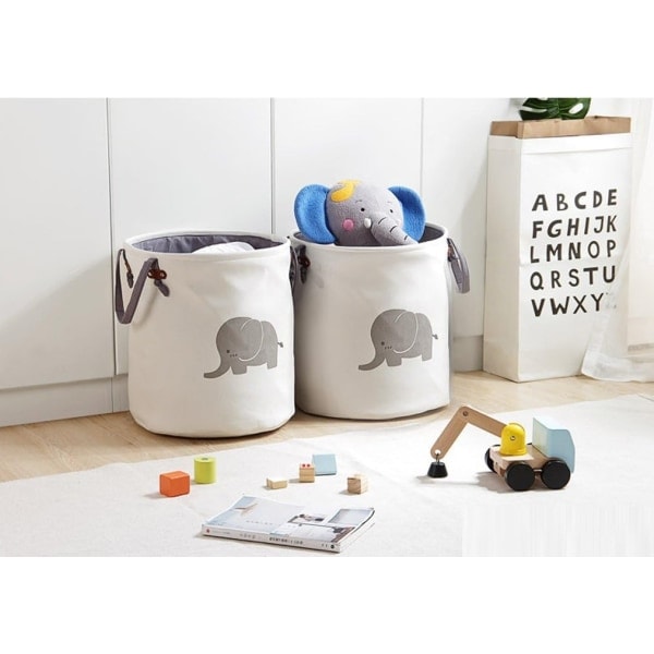 Tvättkorg i hampa Förvaringskorgar Barnrum Bomullslinne Kollektion Organizer Canvas Tyg Vikbara Påsar Babyleksaker, Elefant