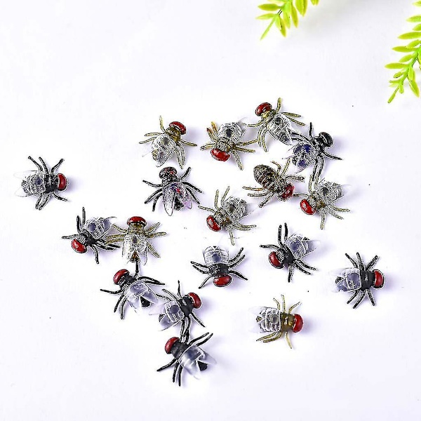 100 stk. falske fluer i plast, simulerte insekter, fluer, spøkefuglleker, spøkefugler, halloween-rekvisita, festartikler