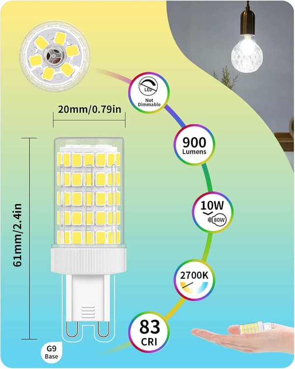 G9 LED-pære kold hvid, 10W 6000K 900LM AC 220V 6-pak