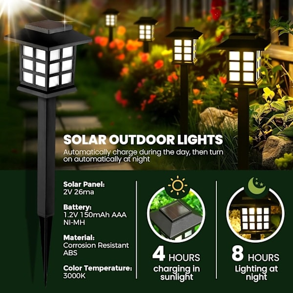 Aurinkokennovalot ulkokäyttöön, 12 kpl LED-aurinkokennovaloja vedenpitäviä ulkokäyttöön tarkoitettuja aurinkokennovaloja kävelyteille