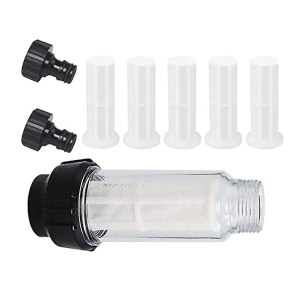 Vattenfilter trädgårdsslang, 3/4 tum vatten -filter vattenfilter set med 5 filterinsatser + 2 snabba A