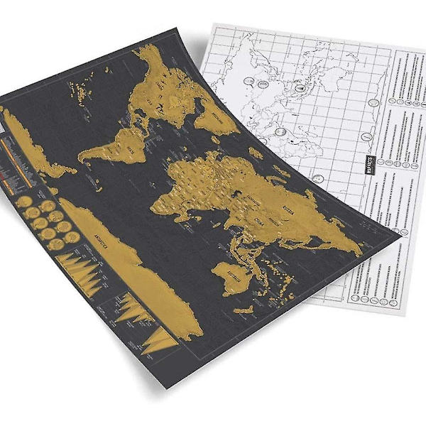 Scratch Off Verdenskart for Reisende, Svart og Gull Kart 82 X 59 Cm