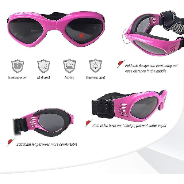 Hunde Goggles - UV-beskyttelse - Justerbar - Øyebeskyttelse for små til mellomstore raser - Rosa