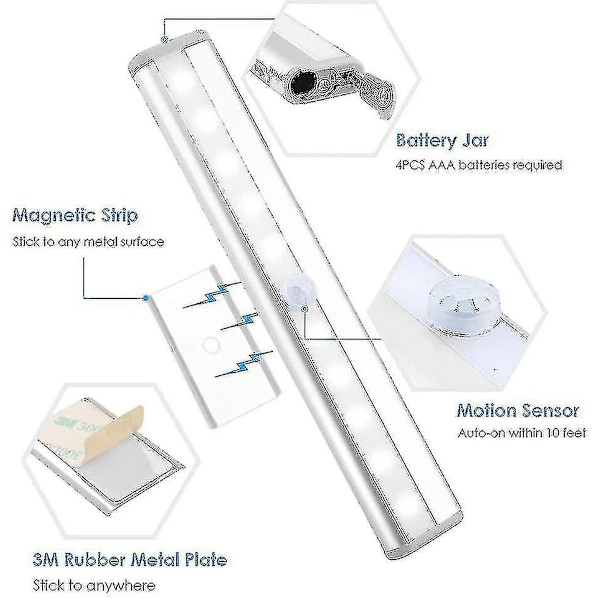 3 kappaletta päivitettyä USB-ladattavaa 10 LED-magneettista liiketunnistinvaloa