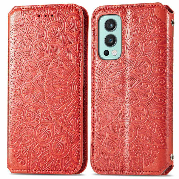 OnePlus Nord 2 5G - Mandala Trykt Læder Etui - Rød