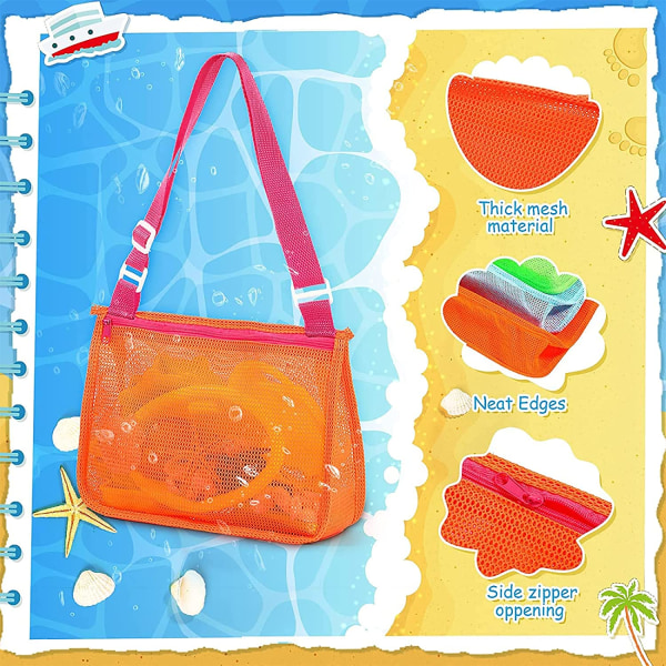 Strandväska för barn, 2 delar Beach Net Bag, Mesh Beach Toy Bag