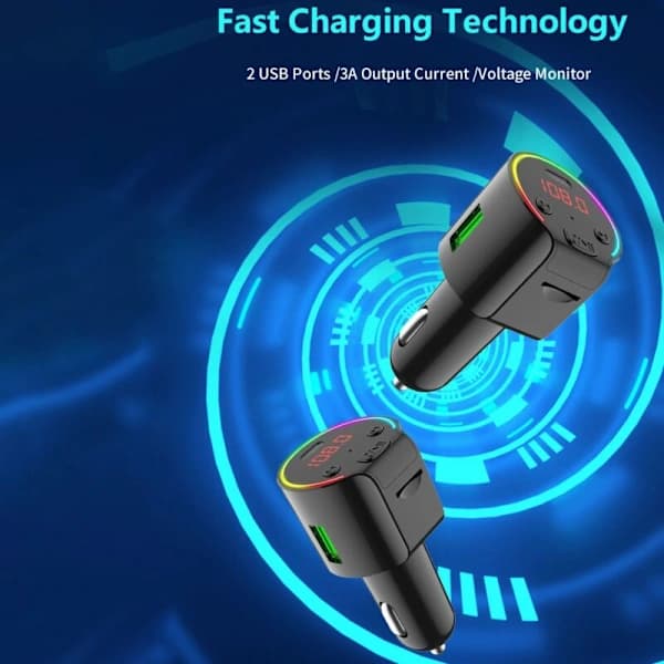 7 farver Bluetooth bilafspiller MP3 FM-sender håndfrit sæt med TF-kort PD-oplader[co]