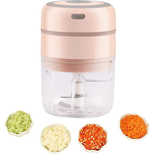Rosa 250 ml Mini Elektrisk Matberedare Hackare Kvarn För Kött Vitlök Lök Chili Grönsak Barnmat Mixer Sladdlös Köttkvarn Vitlökshackare S