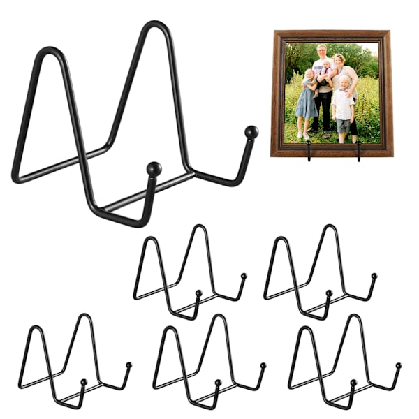 Plate Display Stands 6-pakninger, Plate Holders for Display Metal Black Frame Stand for Book, Picture, Photo Easel, Platter (3 tommer)