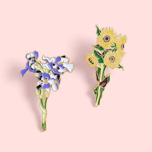 2 stk Lapel Pins Van Gogh Solsikker Iris Brosje Blomst Hatt Pin