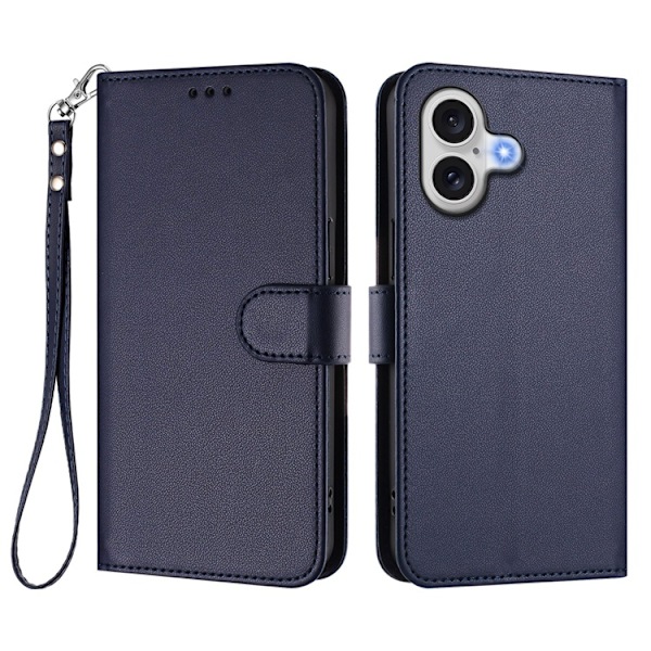 iPhone 17 Wallet Case Leather with Wrist Strap - Blue Blå 67