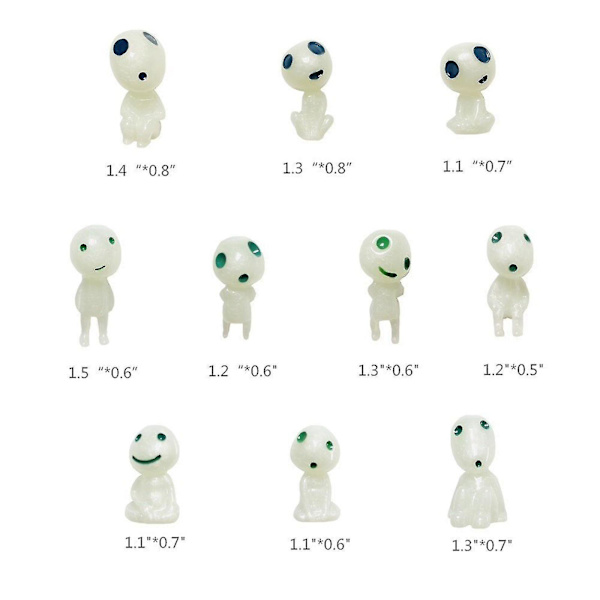 10 stk. Lysende Træelvere Ånd Kodama Have Mononoke Pottedekoration Mikro Prinsesse Landskab Figurer Ornament