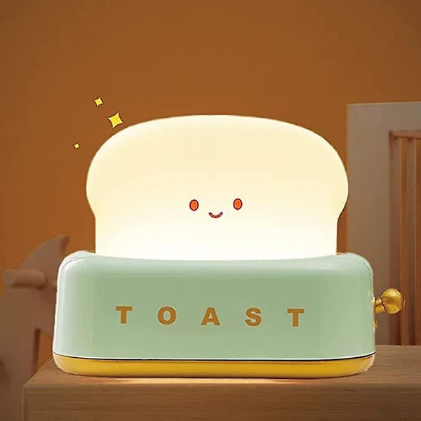 Söt bröd LED nattlampa, USB-laddningsbar brödrost nattlampa, hem nattlampa sänglampa sova lampa skrivbordsdekor för barn (grön bröd)
