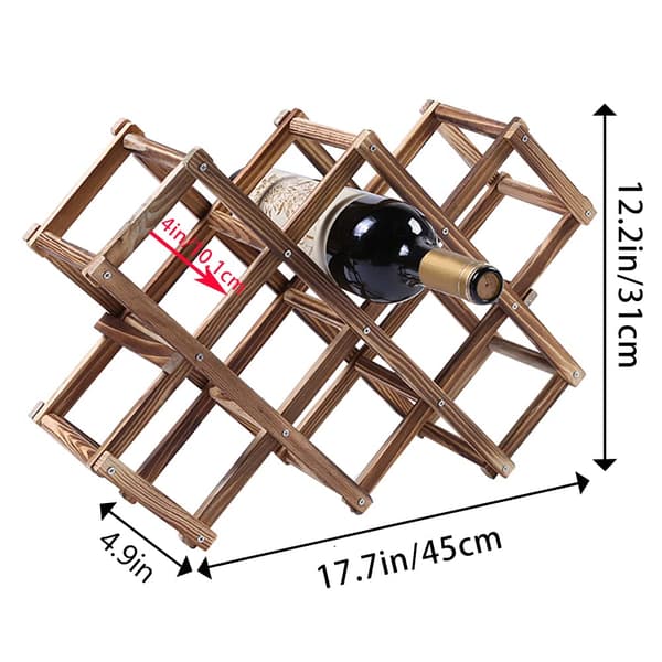 Wine Rack, Wooden Wine Storage Rack, 10 Bottles Stackable Wine Cellar Rack, Foldable Tabletop Freestanding Wine Bottle Holder Display Shelf