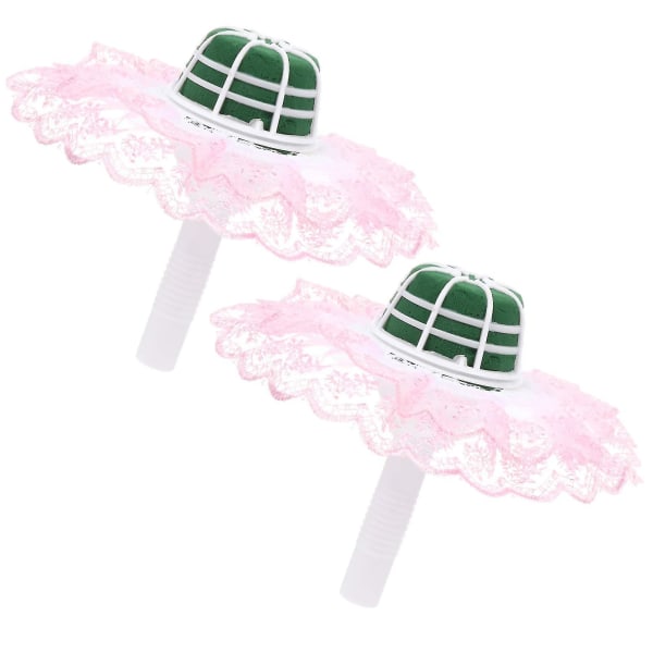 2 Pieces Flower Bouquet Holder Bridal Bouquet Holder Handle Floral Foam(pink,lid Random Colour)