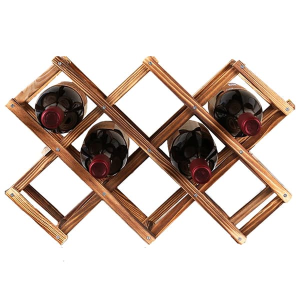 Wine Rack, Wooden Wine Storage Rack, 10 Bottles Stackable Wine Cellar Rack, Foldable Tabletop Freestanding Wine Bottle Holder Display Shelf