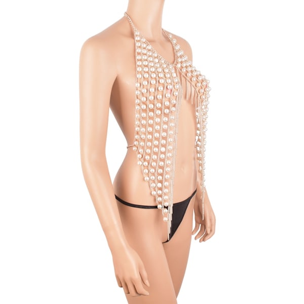 Kroppskedja Guld Tassel Bikini Kedja Sexig Glitter Halsband Kedja Strand Kroppssmycken Rave Nattklubb Fest Kroppsaccessoar för Kvinnor