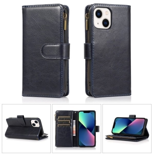 iPhone 14 Etui 9-kort Multifunktionelt Læder Sort