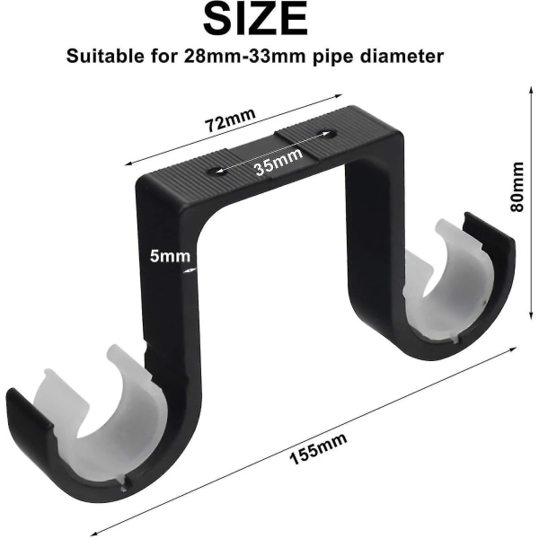 2 gardinstangskroge (topmonterede dobbeltkroge, sort) romersk stang gardinstangskrog topmonteret sidemonteret aluminiumslegering dobbeltstang hun