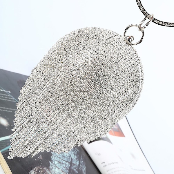 Silver Diamonds Rhinestone Round Ball Evening Bags For Women Fashion Mini Tassels Clutch Bag Ladies Ring Handbag Clutches
