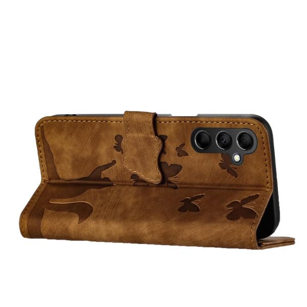 Samsung Galaxy S23 FE 5G Case with Butterfly and Cat Embossing Brun