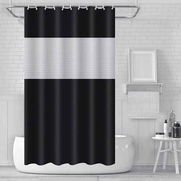 Solid Color Polyester Shower Curtain, 180x180cm, Waterproof, with Black Stitching, Includes Buckle, Polyester Fabric Shower Curtain