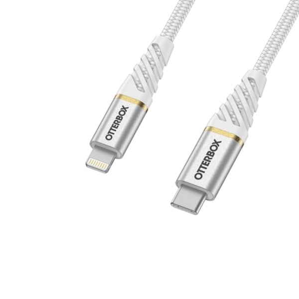 OtterBox Premium 1 m USB-C till Lightning-kabel, nylonflätad, vit
