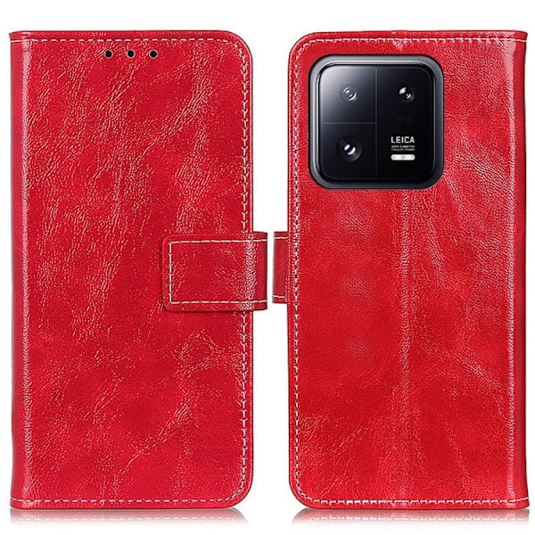 Xiaomi 13 Pro 5G Kotelo Crazy Horse Retro Nahka Punainen
