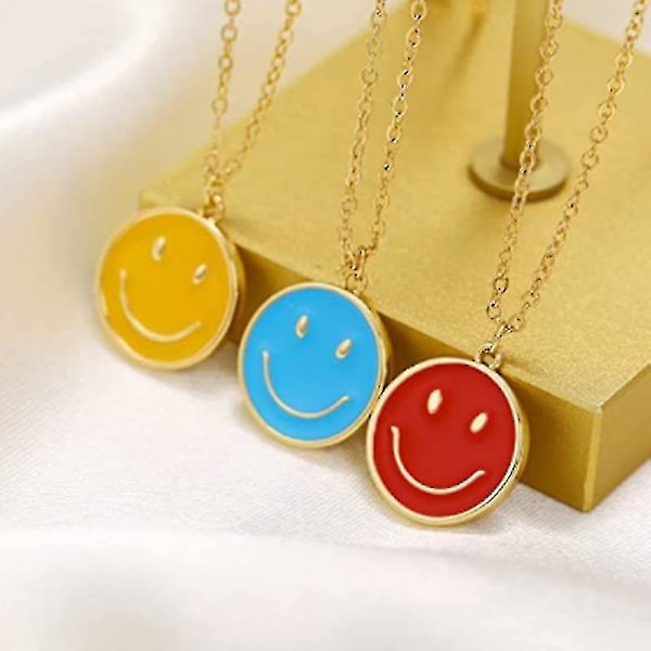 Heta örhängen med smiley-ansikte och halsband med smiley-ansikte set söta preppy smiley-ansikte smyckesset allergivänliga för kvinnor flickor - vit