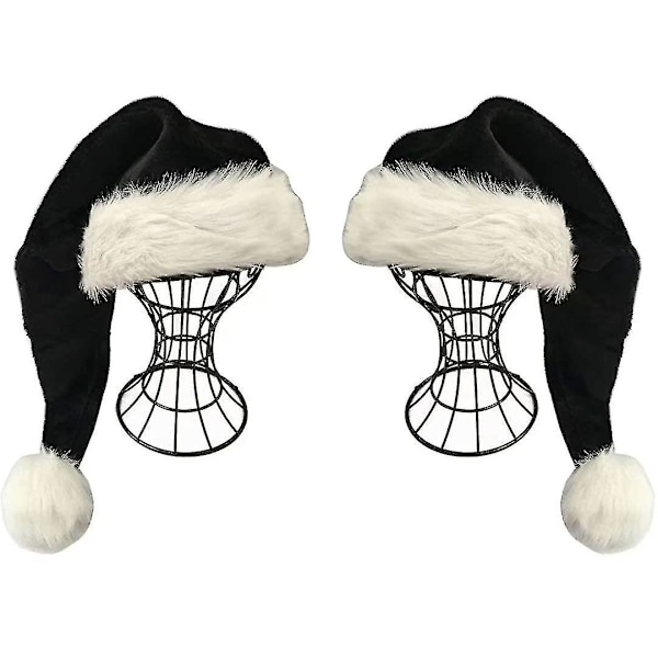 Black Santa Hat - Black And White Xmas Christmas Hat Pack 2 Pcs