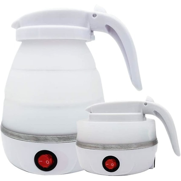 Sammenleggbar vannkoker, Silikon, Med bunn i rustfritt stål, 0,6 L, Perfekt for camping eller motorsykkelturer, Hvit