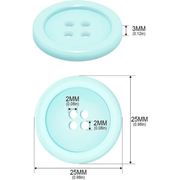 100 stk. 25mm knapper til syning 4 huller runde harpiksknapper 1 tomme til håndværkssø blå