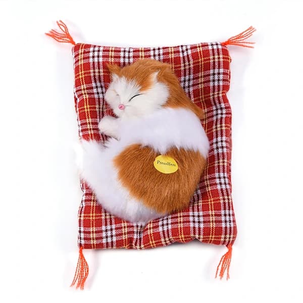 Söt Gul och Vit Sovande Katt Plyschleksak[CO]