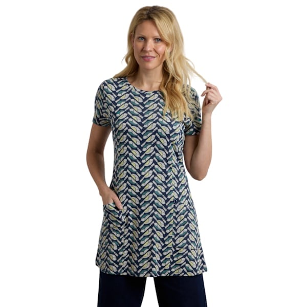 Weird Fish Dam/Kvinnor Sidra Birds Jersey Slub Tunika 16 UK Ce Cedar Green 16 UK