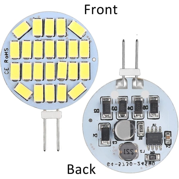 6 stk. G4 LED 3w, AC12-24V, 300lm kølig hvid 6000k, 24x5730 Smd, 30w halogenpæreækvivalent, ikke-dæmpbar, G4 LED rund forsænket