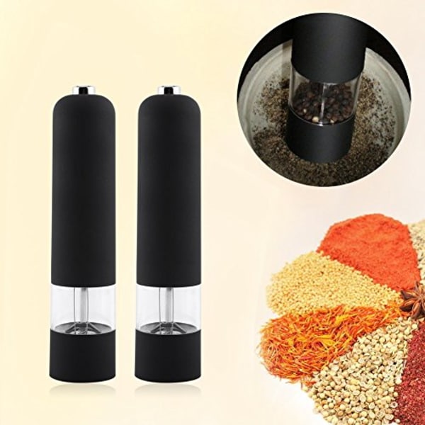 Elektrisk salt- og pepperkvern i rustfritt stål med varm automatisk salt- og pepperkvern for kjøkken, utendørs (2 stk)