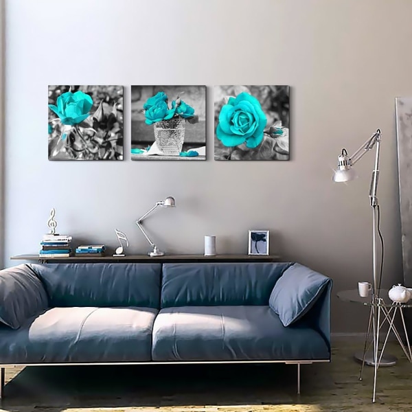 Abstrakt canvas väggkonst vardagsrum modern bild blå blommor