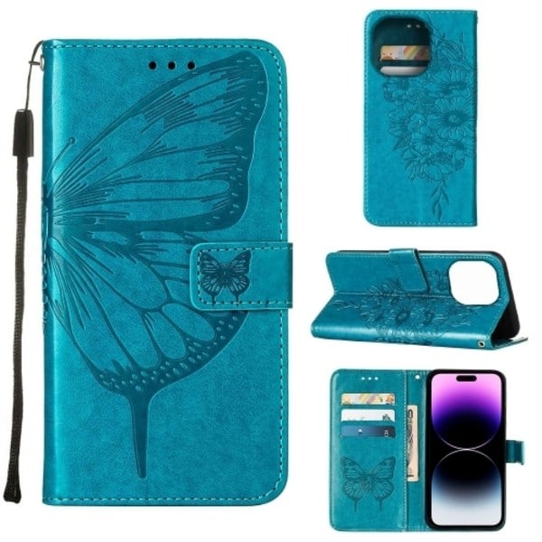 iPhone 14 Pro Max Cover Sommerfugl Tryk Blå