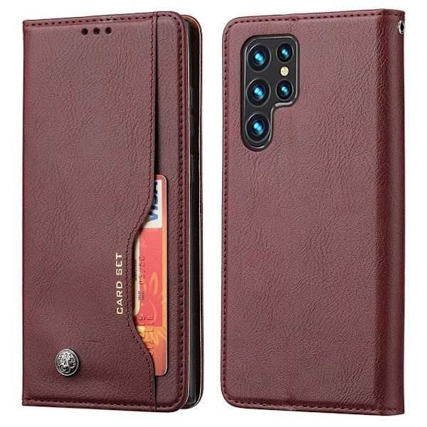 Samsung Galaxy S22 Ultra Kotelo Flip Etutasku Viininpunainen