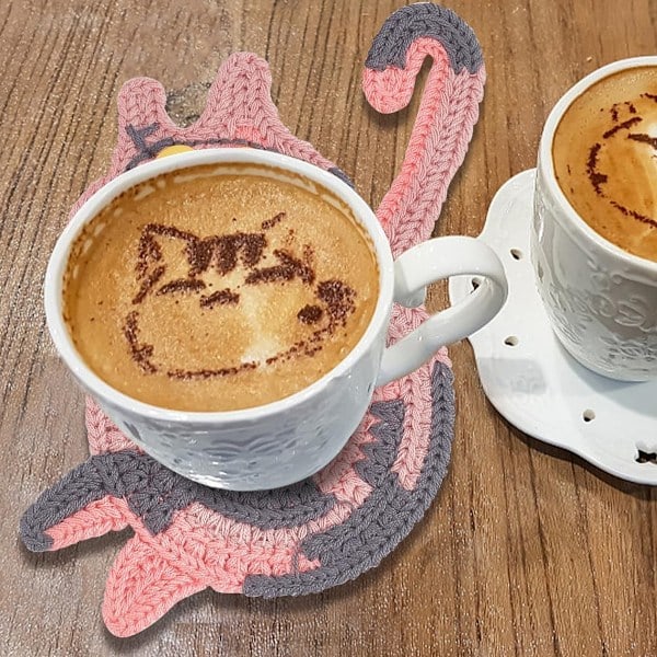 Kattgåvor för kattälskare, kattunderlägg, vävda, kreativa, söta kattunderlägg, isolerade underlägg, kaffe- och teunderlägg, skrivbordsgåvor Stil 4