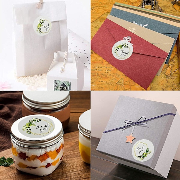Grønne rammer Takk klistremerker 1 tommers runde Boho Takk etiketter for konvolutt gavepose emballasje Boutique (1 rull/500 stk)