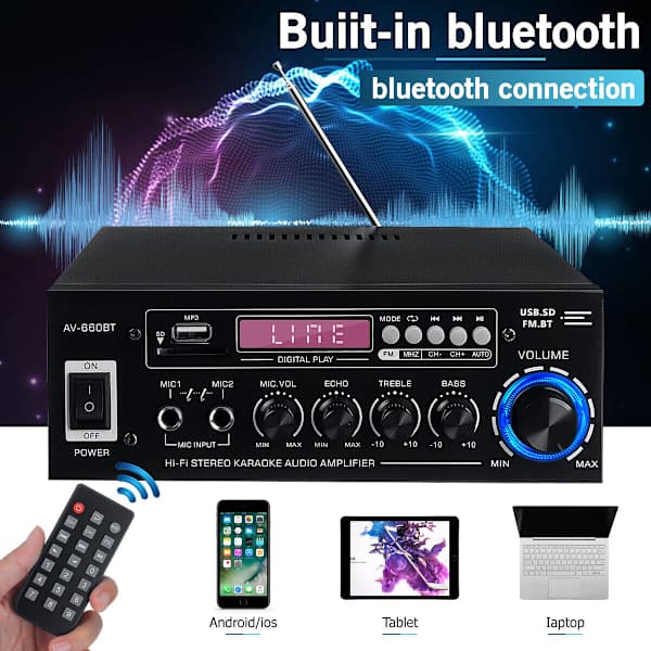 2000W integreret forstærker bluetooth 5.0 HiFi stereoforstærker digital FM[co]