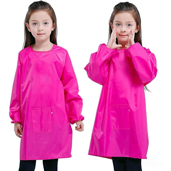 Barnekunstfrakker, Vanntette kunstnerforklær for barn, Langarmede forklær for barn Småbarn Gutter Jenter (rose rød, Xxl)