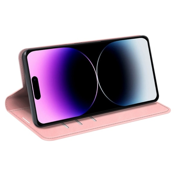 iPhone 15 Pro Deksel Flip Retro Lær Rosa