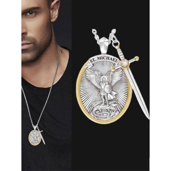 Nytt stålmedaljong erkeengel St. Michael Saint of Law bønneanheng Talisman lin