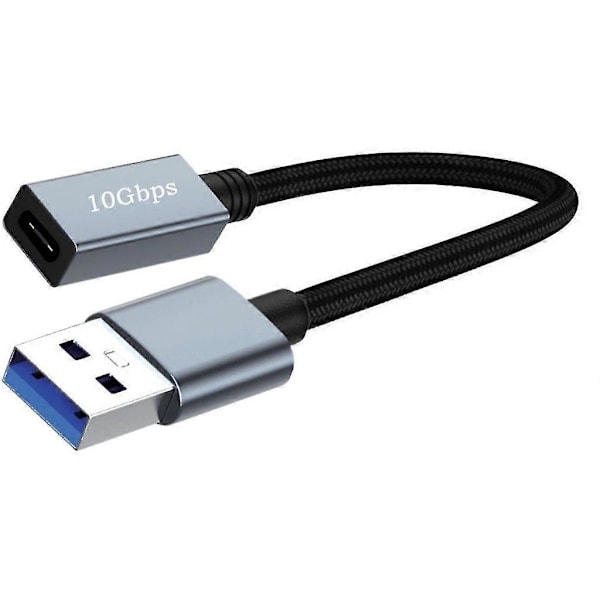 USB Han til Type C Hun Forlængeradapter 10Gbps til Laptop PC Oplader, 1 meter