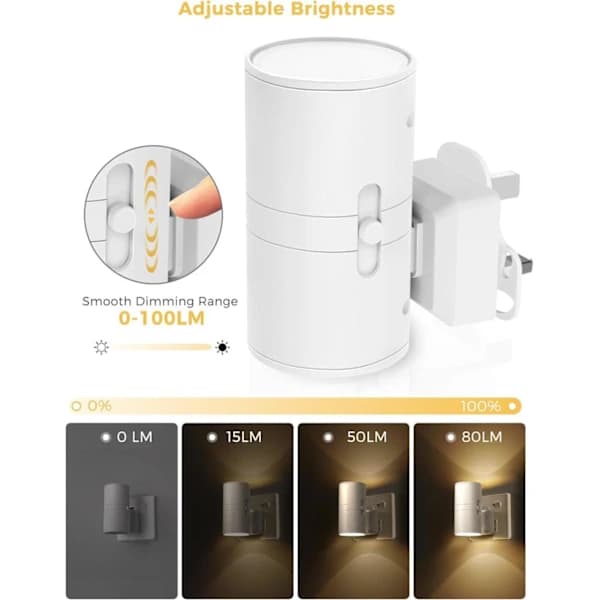 LED-nattlampa med skymningssensor, dimbar 3-färgsbelysning för sovrum, hall, barnkammare, vit 2-pack 2-pack/No remote Vit