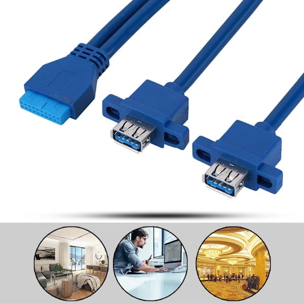 USB3.0 19PIN til 2AF Front Motherboard Panel Mount-kabel med skruehull (0,5 m)[co]